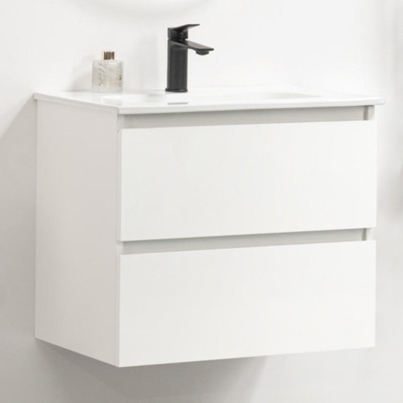 Pack meuble 60 blanc-Vasque céramique-Robinet noir-Miroir ELY - Pack Meuble + Vasque + Robinet + Miroir - Bain-bain