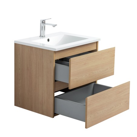 Ensemble meuble 60 bois-Vasque résine-Miroir POLY - Ensemble Meuble + Vasque + Miroir - Bain-bain