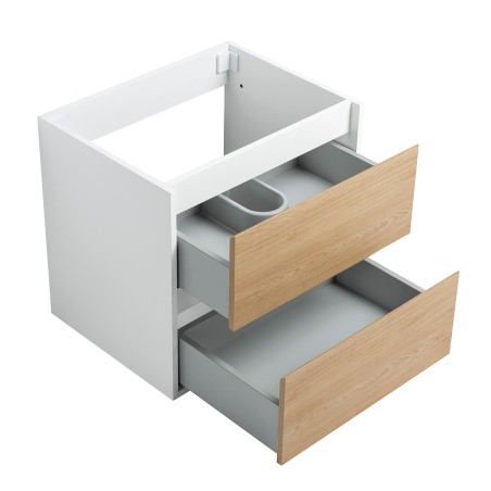 Ensemble meuble 60 blanc effet bois-Vasque résine-Miroir POLY - Ensemble Meuble + Vasque + Miroir - Bain-bain