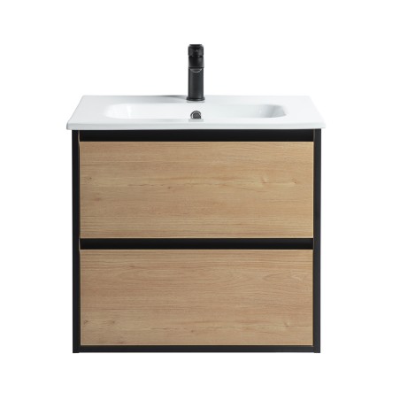 Ensemble meuble 60 bois détail noir-Vasque céramique-Miroir POLY - Ensemble Meuble + Vasque + Miroir - Bain-bain