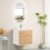 Pack meuble 60 blanc effet bois-Vasque céramique-Robinet chromé-Miroir POLY - Pack Meuble + Vasque + Robinet + Miroir - Bain-...