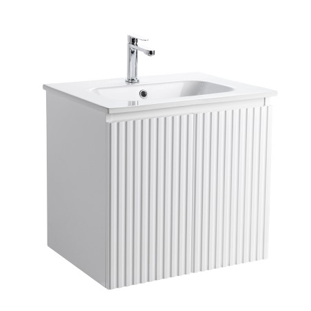 Ensemble meuble strié 60 blanc 2 portes-Vasque céramique - Ensemble Meuble + Vasque - Bain-bain