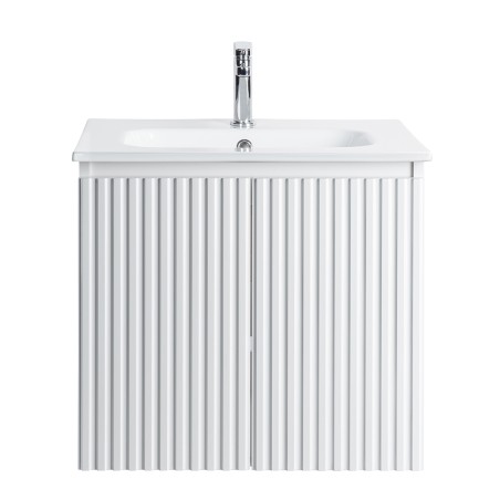 Pack meuble strié 60 blanc 2 portes-Vasque céramique -Robinet chromé - Pack Meuble + Vasque + Robinet - Bain-bain