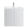 Pack meuble strié 60 blanc 2 portes-Vasque céramique -Robinet chromé - Pack Meuble + Vasque + Robinet - Bain-bain