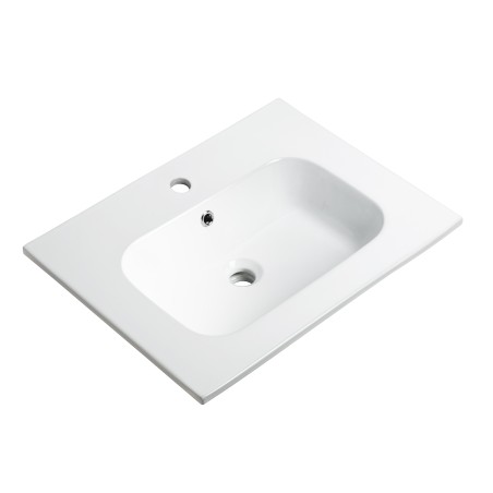 Pack meuble strié 60 blanc 2 portes-Vasque céramique -Robinet chromé - Pack Meuble + Vasque + Robinet - Bain-bain