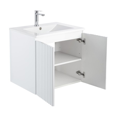 Pack meuble strié 60 blanc 2 portes-Vasque résine-Robinet chromé - Pack Meuble + Vasque + Robinet - Bain-bain