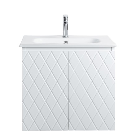 Pack meuble motif losange 60 blanc 2 portes-Vasque céramique -Robinet chromé - Pack Meuble + Vasque + Robinet - Bain-bain