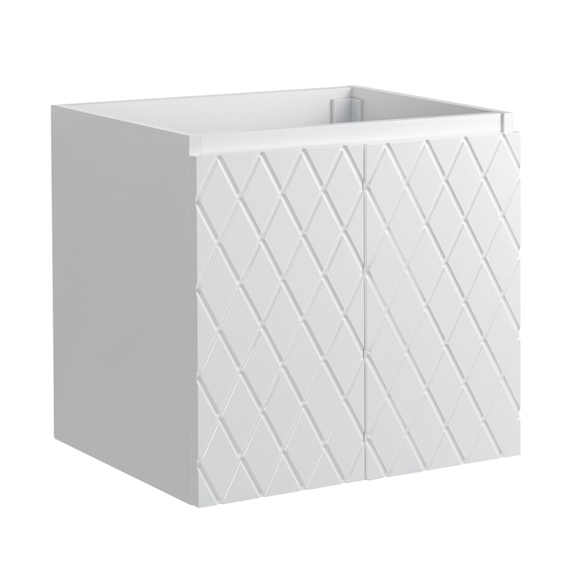 Pack meuble motif losange 60 blanc 2 portes-Vasque céramique-Robinet noir - Pack Meuble + Vasque + Robinet - Bain-bain