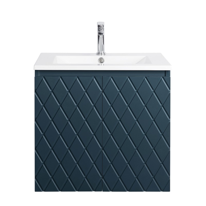 Pack meuble motif losange 60 bleu 2 portes-Vasque céramique -Robinet chromé - Pack Meuble + Vasque + Robinet - Bain-bain