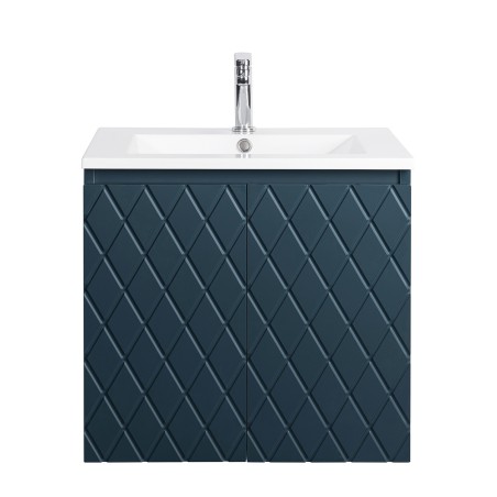 Pack meuble motif losange 60 bleu 2 portes-Vasque céramique -Robinet chromé - Pack Meuble + Vasque + Robinet - Bain-bain