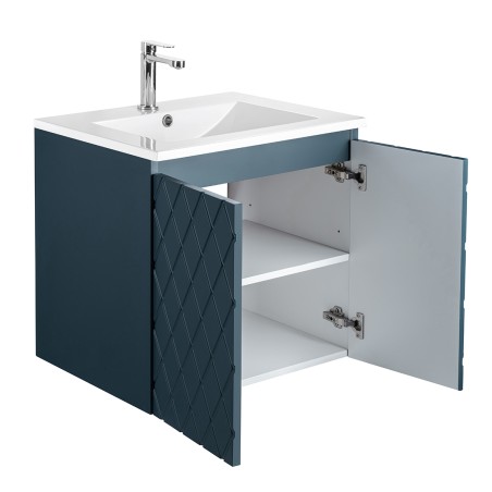 Pack meuble motif losange 60 bleu 2 portes-Vasque résine-Robinet chromé - Pack Meuble + Vasque + Robinet - Bain-bain