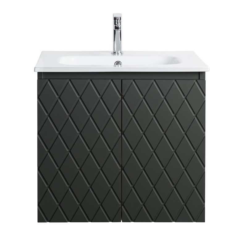 Pack meuble motif losange 60 gris 2 portes-Vasque céramique -Robinet chromé - Pack Meuble + Vasque + Robinet - Bain-bain