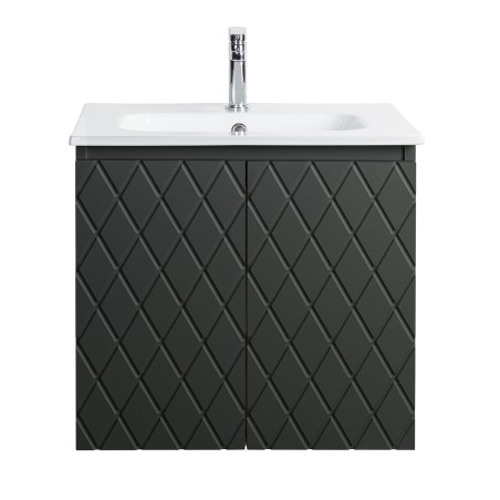 Pack meuble motif losange 60 gris 2 portes-Vasque céramique -Robinet chromé - Pack Meuble + Vasque + Robinet - Bain-bain