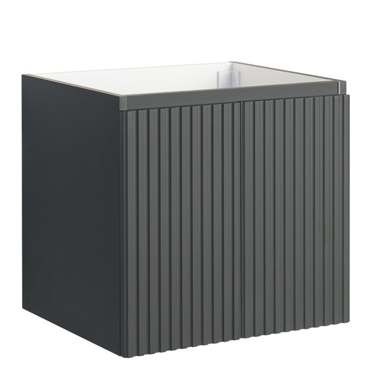 Ensemble meuble strié 60 gris 2 portes-Vasque céramique-Miroir POLY - Ensemble Meuble + Vasque + Miroir - Bain-bain