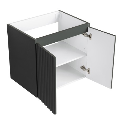 Ensemble meuble strié 60 gris 2 portes-Vasque résine-Miroir ELY - Ensemble Meuble + Vasque + Miroir - Bain-bain