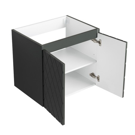 Ensemble meuble motif losange 60 gris 2 portes-Vasque résine-Miroir ELY - Ensemble Meuble + Vasque + Miroir - Bain-bain