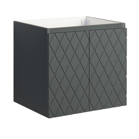 Ensemble meuble motif losange 60 gris 2 portes-Vasque résine-Miroir ELY - Ensemble Meuble + Vasque + Miroir - Bain-bain