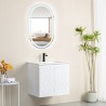 Pack meuble strié 60 blanc 2 portes-Vasque céramique\n -Robinet noir-Miroir POLY - Pack Meuble + Vasque + Robinet + Miroir - ...