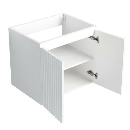 Pack meuble strié 60 blanc 2 portes-Vasque résine-Robinet noir-Miroir POLY - Pack Meuble + Vasque + Robinet + Miroir - Bain-bain
