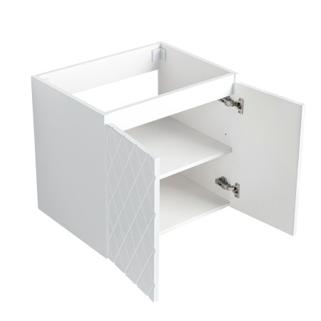 Pack meuble motif losange 60 blanc 2 portes-Vasque céramique\n -Robinet chromé-Miroir ELY - Pack Meuble + Vasque + Robinet + ...