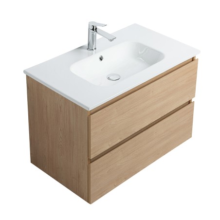 Pack meuble 80 bois-Vasque céramique-Robinet chromé-Miroir POLY - Pack Meuble + Vasque + Robinet + Miroir - Bain-bain