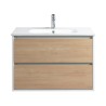 Pack meuble 80 blanc effet bois-Vasque céramique-Robinet chromé-Miroir POLY - Pack Meuble + Vasque + Robinet + Miroir - Bain-...