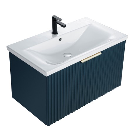 Ensemble meuble strié 80 bleu 1 tiroir-Vasque céramique - Ensemble Meuble + Vasque - Bain-bain