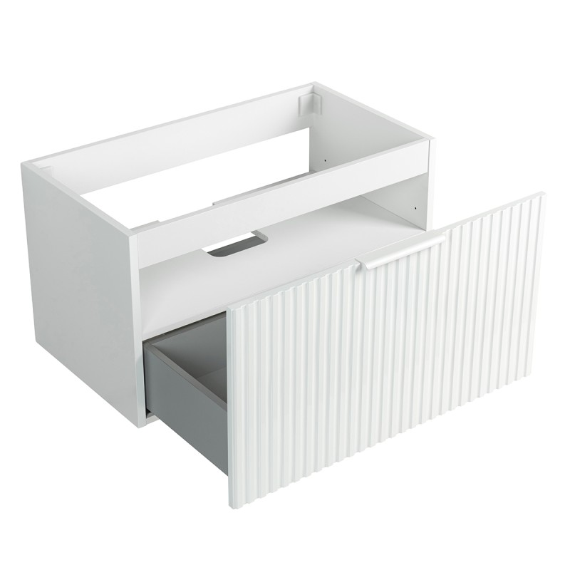 Pack meuble strié 80 blanc 1 tiroir-Vasque céramique -Robinet noir - Pack Meuble + Vasque + Robinet - Bain-bain