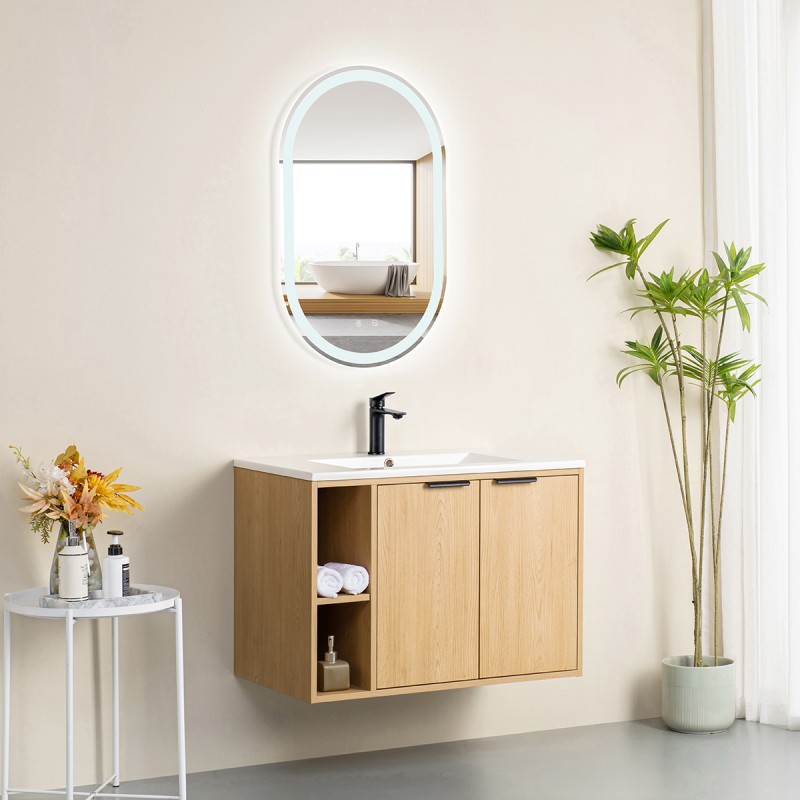 Pack meuble à niches 80 bois 2 portes-Vasque résine -Robinet noir - Pack Meuble + Vasque + Robinet - Bain-bain