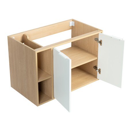Ensemble meuble à niches 80 blanc effet bois 2 portes-Vasque résine-Miroir POLY - Ensemble Meuble + Vasque + Miroir - Bain-bain