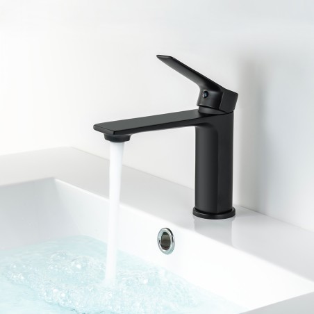 Pack meuble strié 80 blanc 1 tiroir-Vasque céramique\n -Robinet noir-Miroir POLY - Pack Meuble + Vasque + Robinet + Miroir - ...