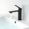 Pack meuble strié 80 blanc 1 tiroir-Vasque céramique\n -Robinet noir-Miroir POLY - Pack Meuble + Vasque + Robinet + Miroir - ...
