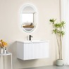 Pack meuble strié 80 blanc 1 tiroir-Vasque céramique\n -Robinet noir-Miroir POLY - Pack Meuble + Vasque + Robinet + Miroir - ...