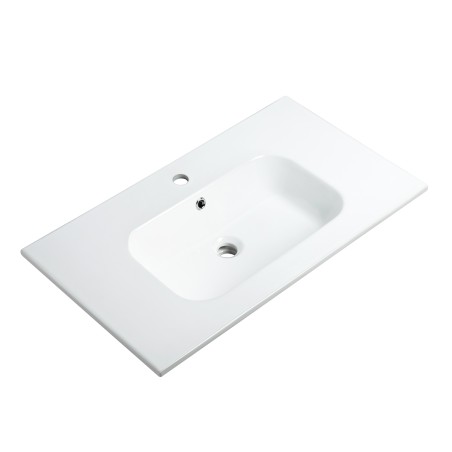 Pack meuble strié 80 blanc 1 tiroir-Vasque céramique\n -Robinet noir-Miroir POLY - Pack Meuble + Vasque + Robinet + Miroir - ...