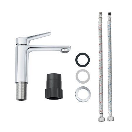 Pack meuble strié 80 blanc 1 tiroir-Vasque résine-Robinet chromé-Miroir ELY - Pack Meuble + Vasque + Robinet + Miroir - Bain-...