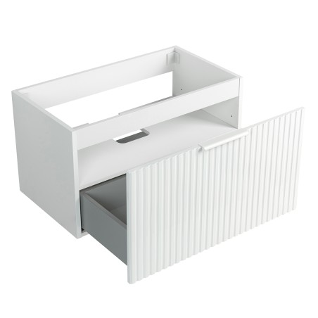 Pack meuble strié 80 blanc 1 tiroir-Vasque résine-Robinet noir-Miroir RIMA - Pack Meuble + Vasque + Robinet + Miroir - Bain-bain
