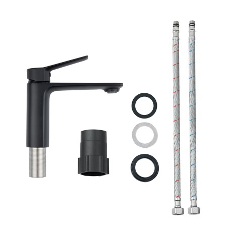 Pack meuble à niches 80 bois détail noir 2 portes-Vasque céramique\n -Robinet noir-Miroir ELY - Pack Meuble + Vasque + Robine...