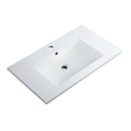 Pack meuble à niches 80 bois détail noir 2 portes-Vasque résine-Robinet noir-Miroir JOY - Pack Meuble + Vasque + Robinet + Mi...