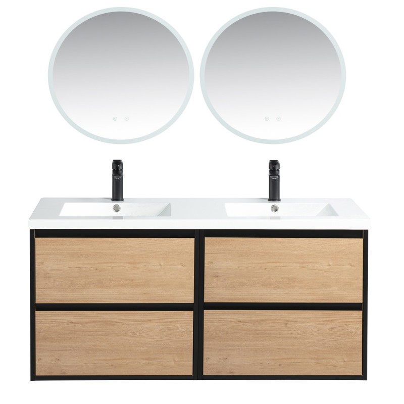 Pack meuble 120 bois détail noir-Vasque résine-Robinets noir-Miroirs JOY - Pack Meuble + Vasque + Robinet + Miroir - Bain-bain