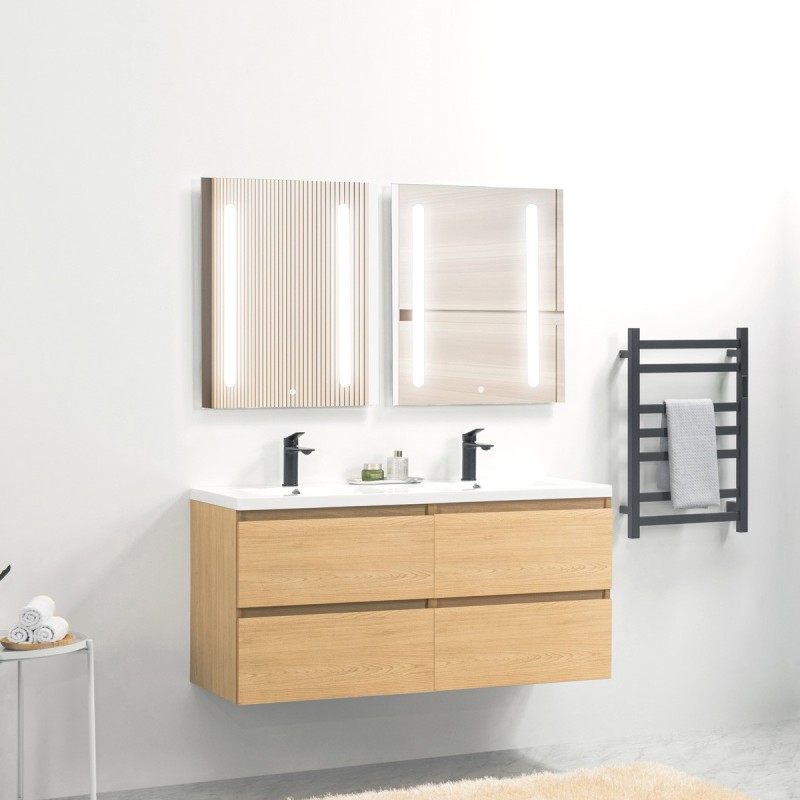 Pack meuble 120 bois-Vasque résine-Robinets noir-Miroirs ELY - Pack Meuble + Vasque + Robinet + Miroir - Bain-bain