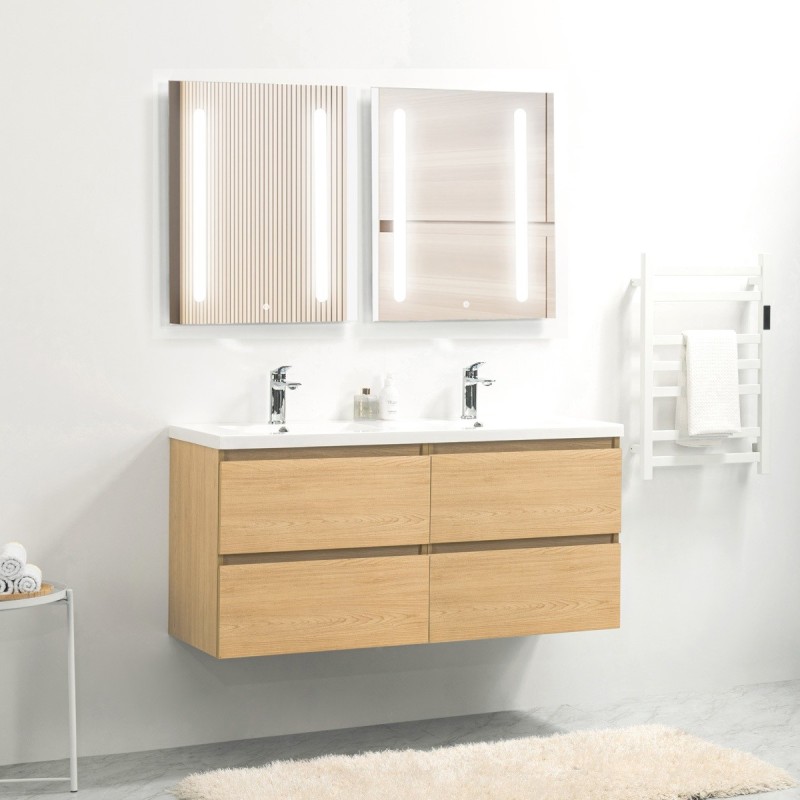 Pack meuble 120 bois-Vasque résine-Robinets chromé-Miroirs ELY - Pack Meuble + Vasque + Robinet + Miroir - Bain-bain