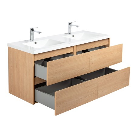 Pack meuble 120 bois-Vasque résine-Robinets chromé-Miroirs ELY - Pack Meuble + Vasque + Robinet + Miroir - Bain-bain
