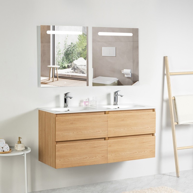 Pack meuble 120 bois-Vasque céramique-Robinets chromé-Miroirs RIMA - Pack Meuble + Vasque + Robinet + Miroir - Bain-bain