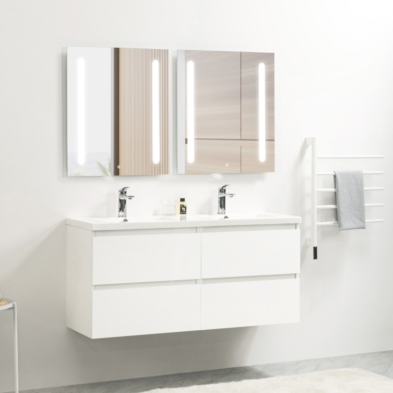 Pack meuble 120 blanc-Vasque résine-Robinets chromé-Miroirs ELY - Pack Meuble + Vasque + Robinet + Miroir - Bain-bain