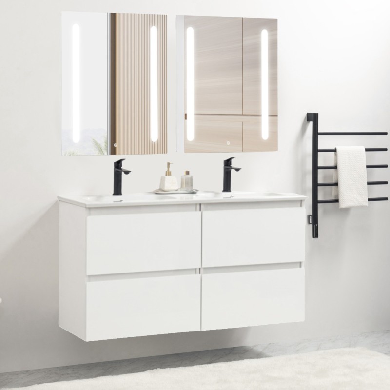 Pack meuble 120 blanc-Vasque céramique-Robinets noir-Miroirs ELY - Pack Meuble + Vasque + Robinet + Miroir - Bain-bain