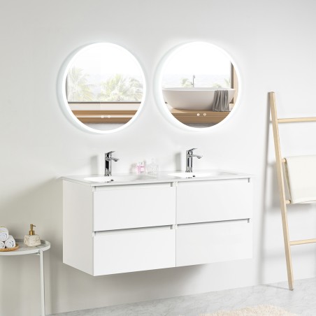 Pack meuble 120 blanc-Vasque céramique-Robinets chromé-Miroirs JOY - Pack Meuble + Vasque + Robinet + Miroir - Bain-bain