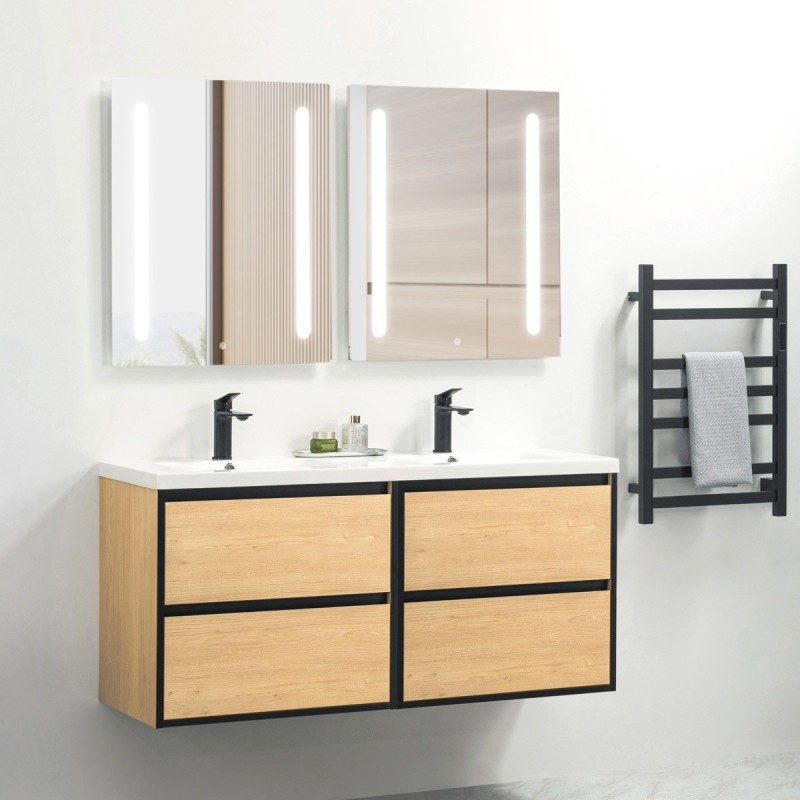 Ensemble meuble 120 bois détail noir-Vasque résine-Miroirs ELY - Ensemble Meuble + Vasque + Miroir - Bain-bain