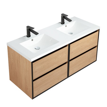 Ensemble meuble 120 bois détail noir-Vasque résine-Miroirs RIMA - Ensemble Meuble + Vasque + Miroir - Bain-bain