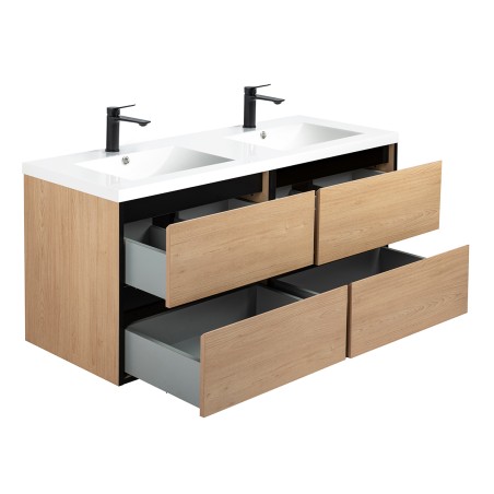 Ensemble meuble 120 bois détail noir-Vasque résine-Miroirs RIMA - Ensemble Meuble + Vasque + Miroir - Bain-bain