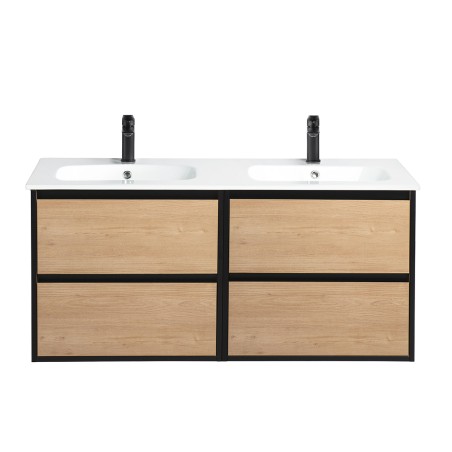 Ensemble meuble 120 bois détail noir-Vasque céramique-Miroirs ELY - Ensemble Meuble + Vasque + Miroir - Bain-bain